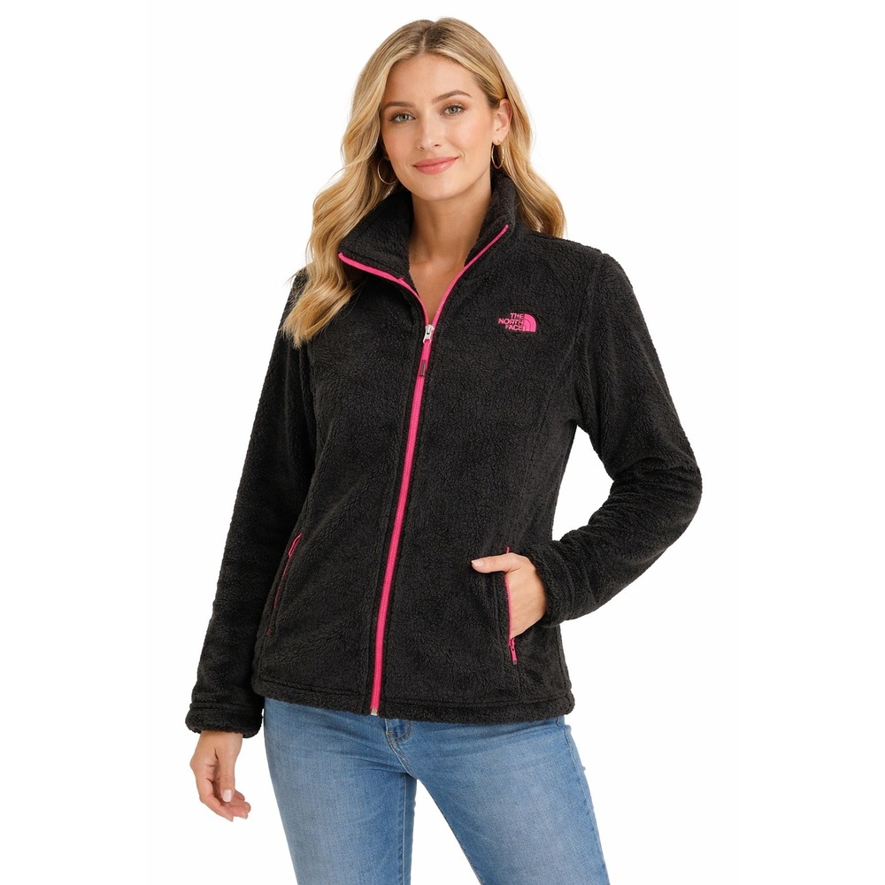 THE NORTH FACE Fuzzy Sherpa Fleece Jacket Black Pink Zip Women's XL